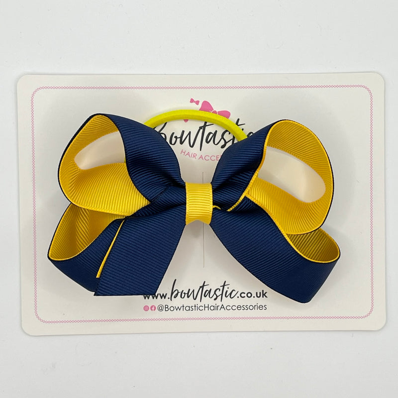 4 Inch Double Ribbon Bow Bobble Style 2 - Navy & Yellow Gold