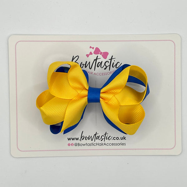 3.5 Inch 2 Layer Bow - Yellow Gold & Royal Blue