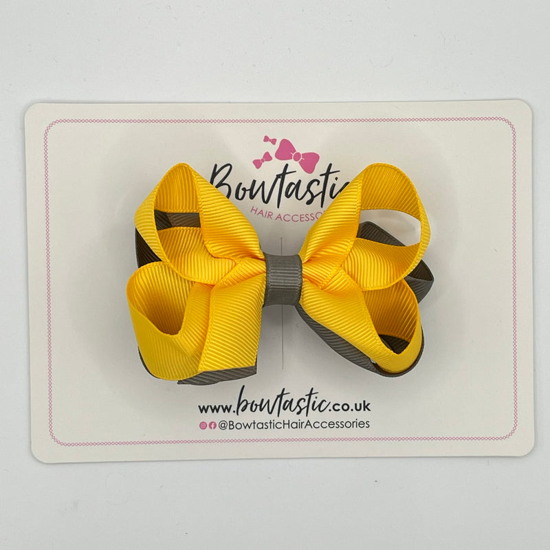 3.5 Inch 2 Layer Bow - Yellow Gold & Metal Grey