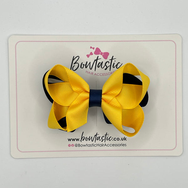 3.5 Inch 2 Layer Bow - Yellow Gold & Navy