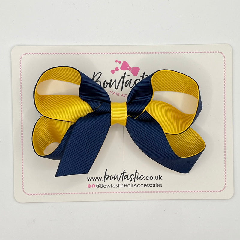 4 Inch Double Ribbon Bow Style 2 - Navy & Yellow Gold