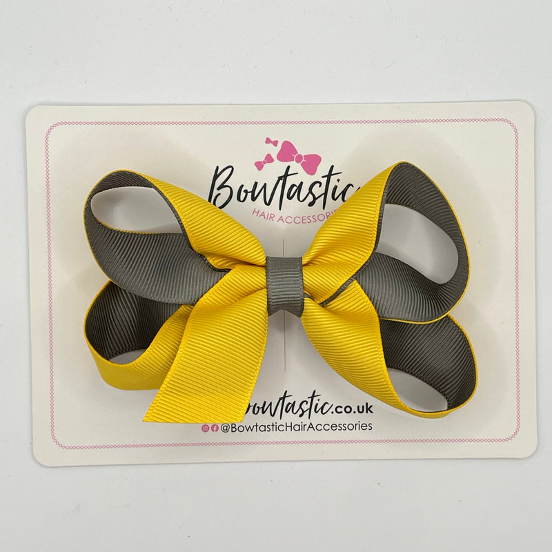 4 Inch Double Ribbon Bow Style 2 - Yellow Gold & Metal Grey