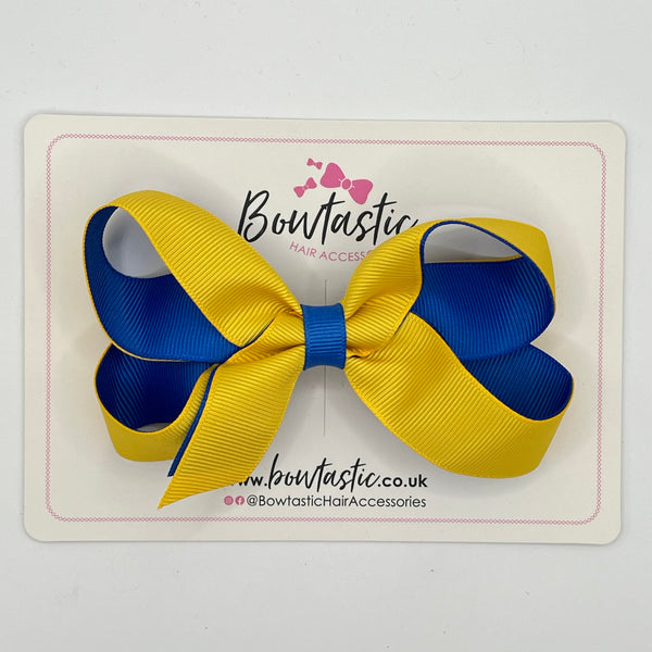 4 Inch Double Ribbon Bow Style 2 - Yellow Gold & Royal Blue