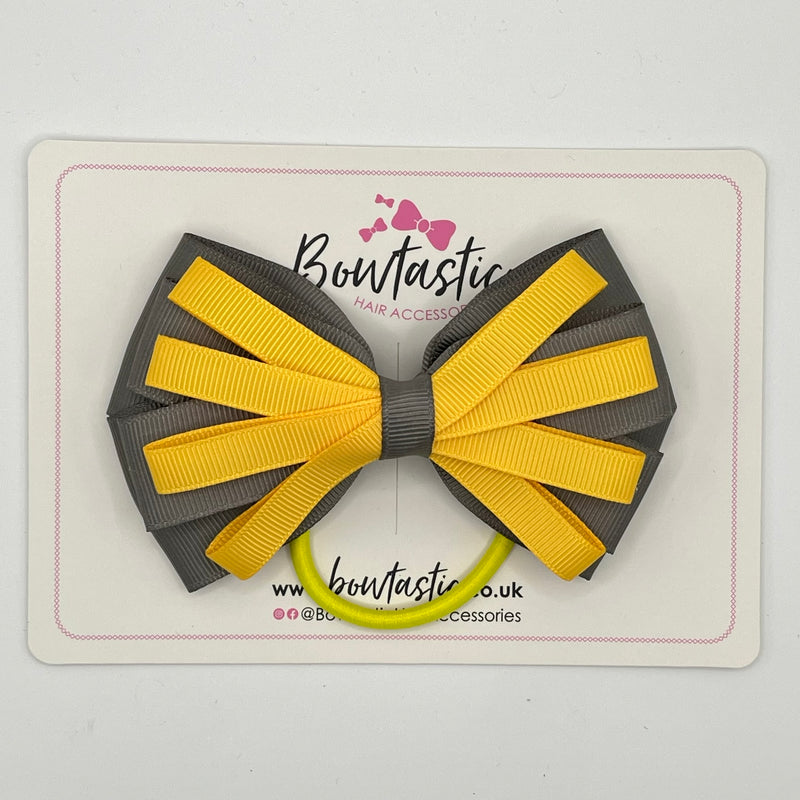 4 Inch Loop Bow Bobble - Yellow Gold & Metal Grey