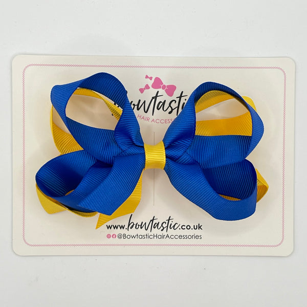 4 Inch 2 Layer Bow - Royal Blue & Yellow Gold