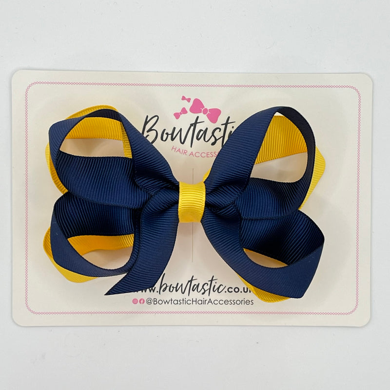 4 Inch 2 Layer Bow - Navy & Yellow Gold