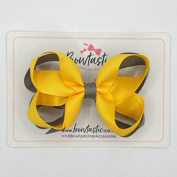 4 Inch 2 Layer Bow - Yellow Gold & Metal Grey