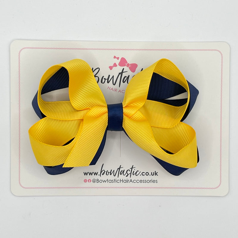 4 Inch 2 Layer Bow - Yellow Gold & Navy