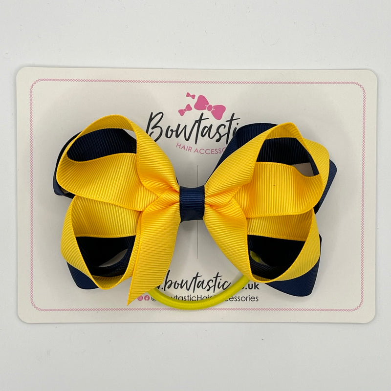 4 Inch 2 Layer Bow Bobble - Yellow Gold & Navy