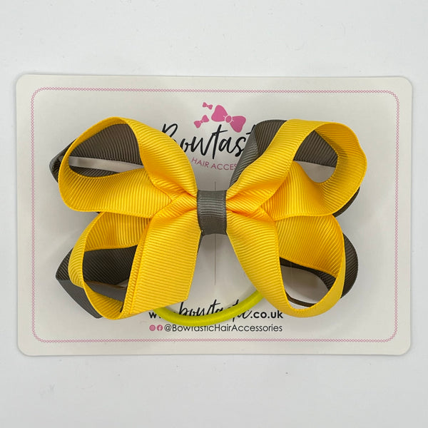 4 Inch 2 Layer Bow Bobble - Yellow Gold & Metal Grey