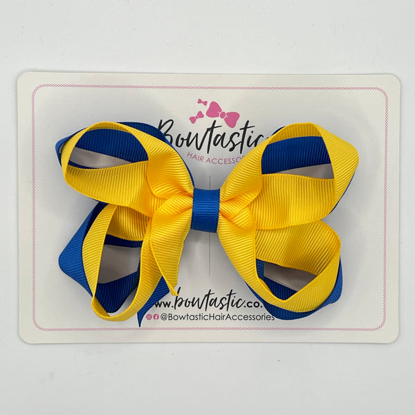 4 Inch 2 Layer Bow - Yellow Gold & Royal Blue