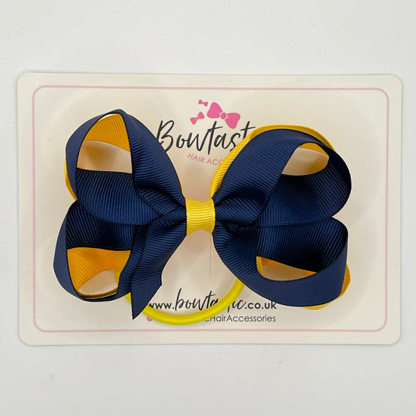 4 Inch 2 Layer Bow Bobble - Navy & Yellow Gold