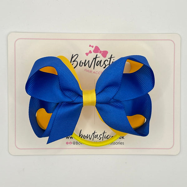 4 Inch 2 Layer Bow Bobble - Royal Blue & Yellow Gold