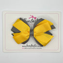 4 Inch 3 Layer Bow - Yellow Gold & Metal Grey