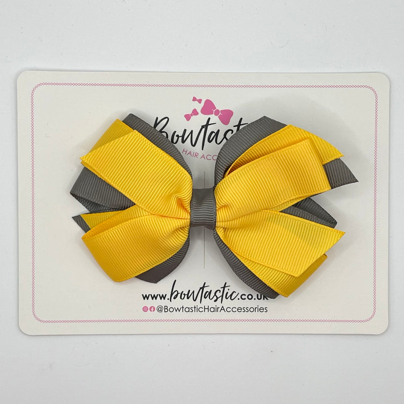 4 Inch 3 Layer Bow - Yellow Gold & Metal Grey