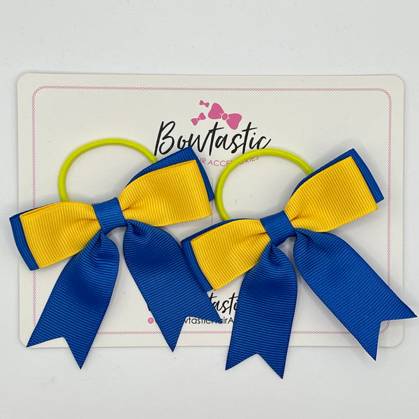 2.75 Inch Tail Bow Thin Elastic - Yellow Gold & Royal Blue - 2 Pack