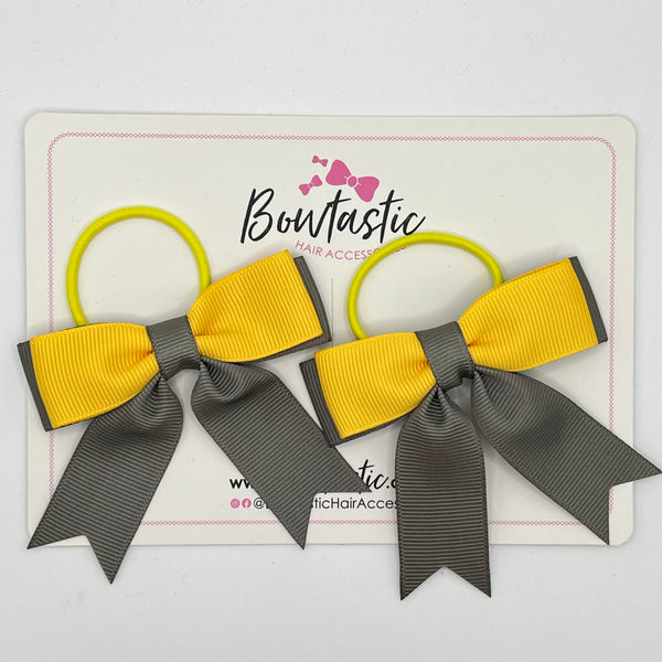 2.75 Inch Tail Bow Thin Elastic - Yellow Gold & Metal Grey - 2 Pack