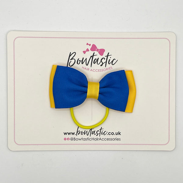 3 Inch Flat Double Bow Thin Elastic - Royal Blue & Yellow Gold