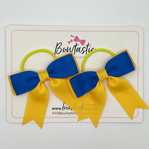 2.75 Inch Tail Bow Thin Elastic - Royal Blue & Yellow Gold - 2 Pack