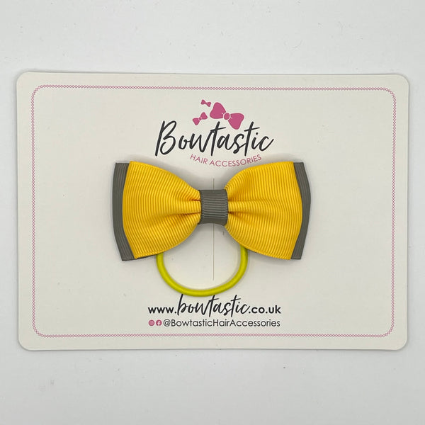 3 Inch Flat Double Bow Thin Elastic - Yellow Gold & Metal Grey