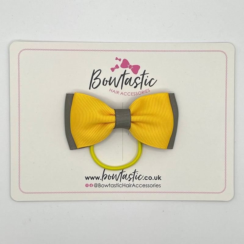 3 Inch Flat Double Bow Thin Elastic - Yellow Gold & Metal Grey