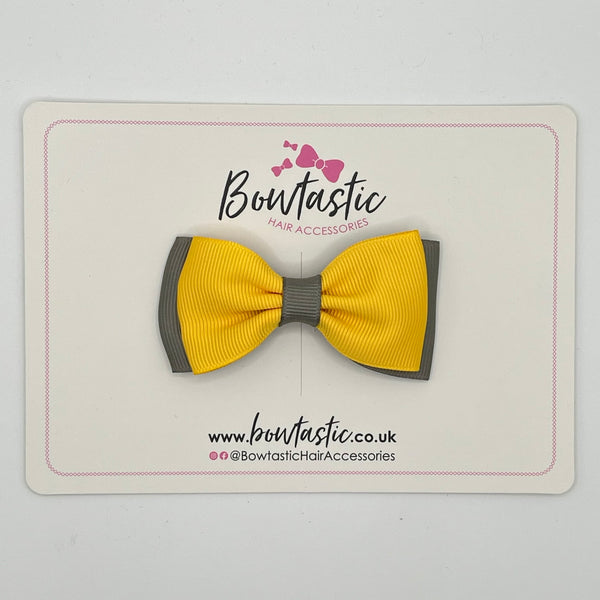 3 Inch Flat Double Bow - Yellow Gold & Metal Grey