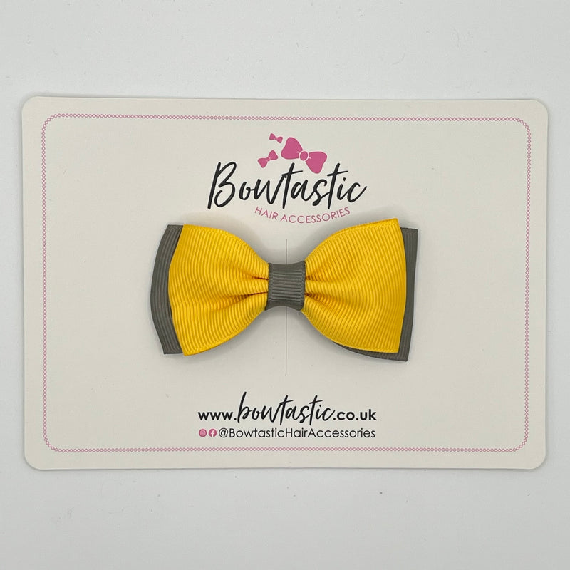 3 Inch Flat Double Bow - Yellow Gold & Metal Grey