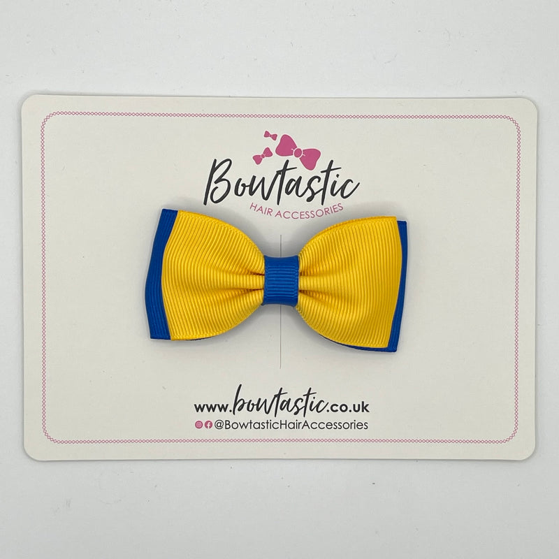 3 Inch Flat Double Bow - Yellow Gold & Royal Blue