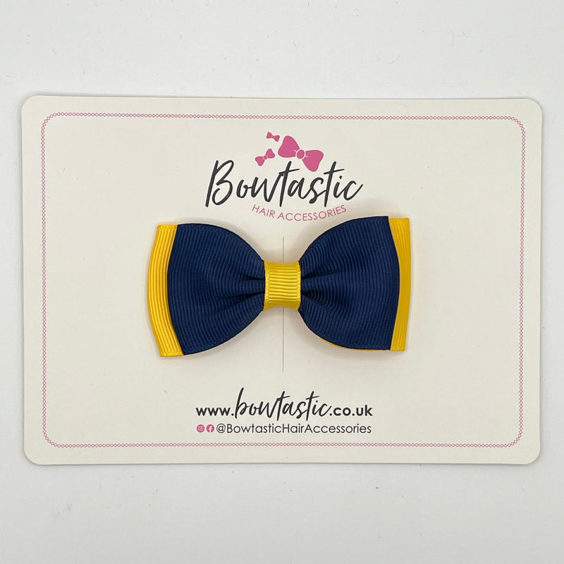 3 Inch Flat Double Bow - Navy & Yellow Gold