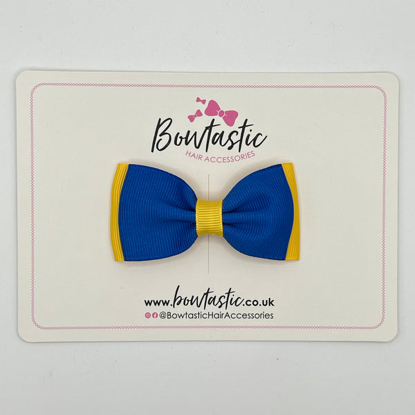 3 Inch Flat Double Bow - Royal Blue & Yellow Gold