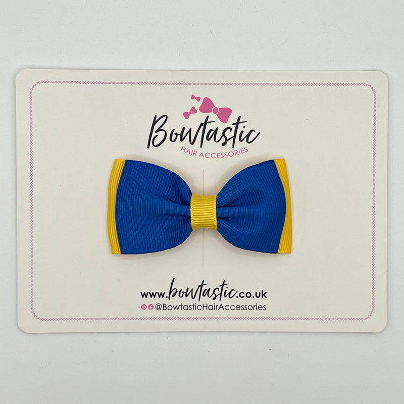 3 Inch Flat Double Bow - Royal Blue & Yellow Gold