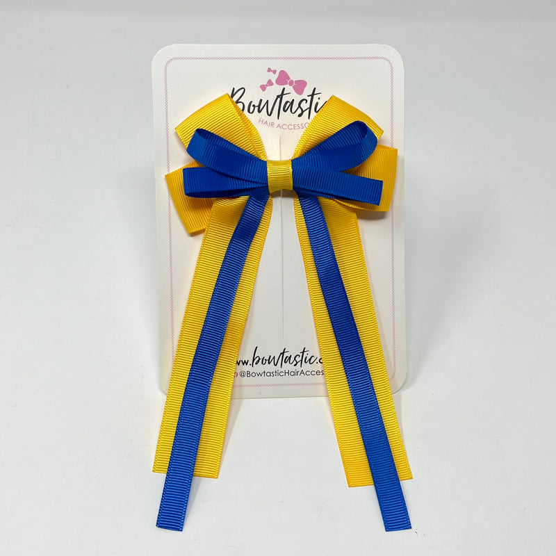 4 Inch Loop Tail Bow - Royal Blue & Yellow Gold