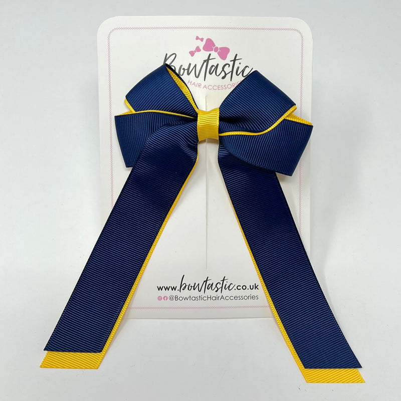 3 Inch Twist Tail Bow - Navy & Yellow Gold