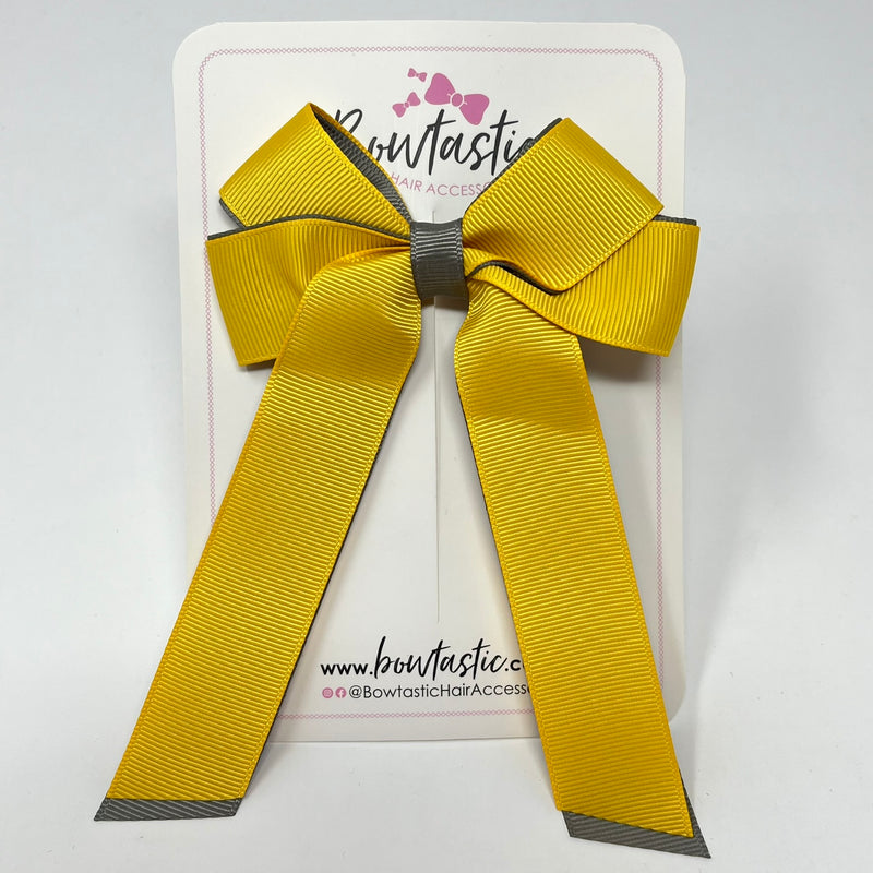 3 Inch Twist Tail Bow - Yellow Gold & Metal Grey