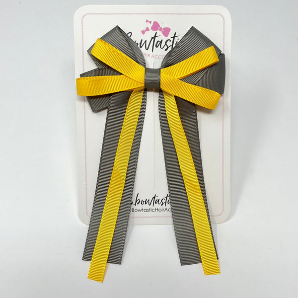 4 Inch Loop Tail Bow - Yellow Gold & Metal Grey