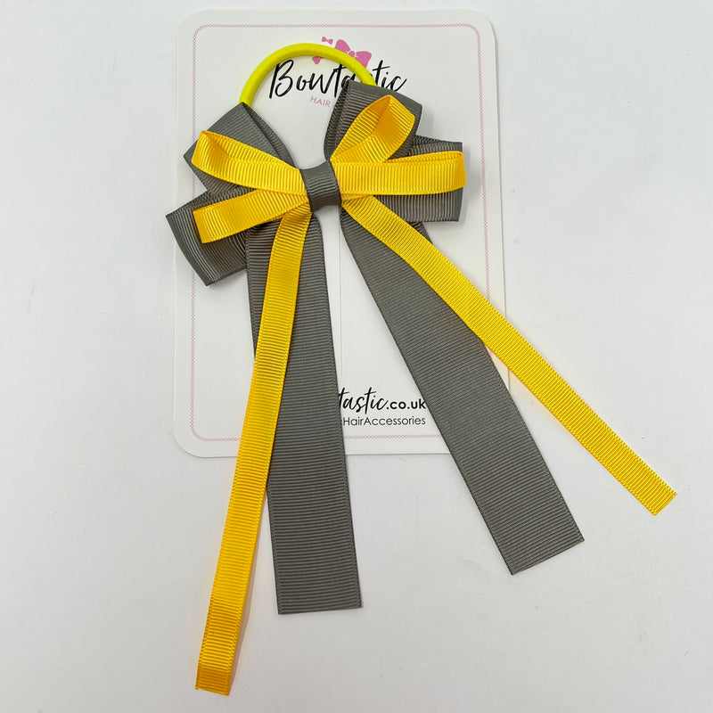 4 Inch Loop Tail Bow Bobble - Yellow Gold & Metal Grey