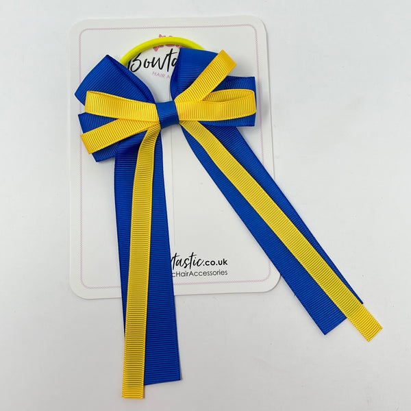 4 Inch Loop Tail Bow Bobble - Yellow Gold & Royal Blue