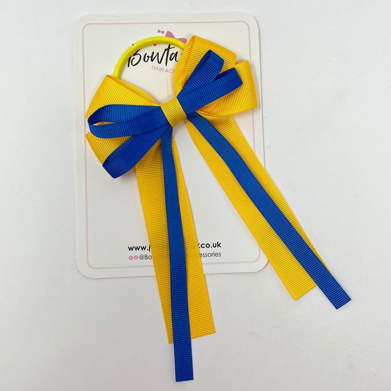 4 Inch Loop Tail Bow Bobble - Royal Blue & Yellow Gold