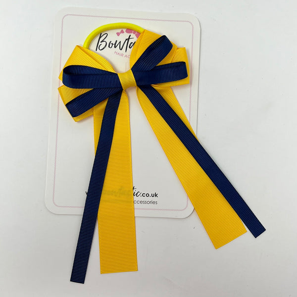 4 Inch Loop Tail Bow Bobble - Navy & Yellow Gold