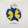3.5 inch 2 Layer Pinwheel Bow Thin Elastic - Yellow Gold & Royal Blue
