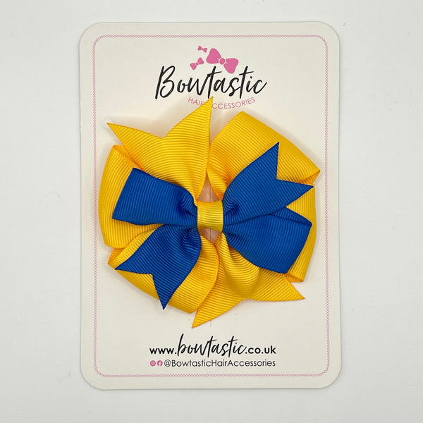 3.5 inch 2 Layer Pinwheel Bow Thin Elastic - Royal Blue & Yellow Gold