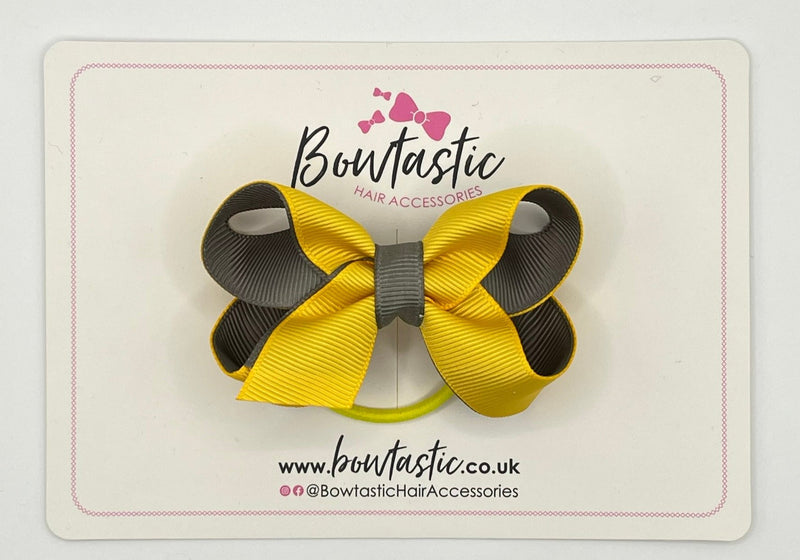 3 Inch Bow Thin Elastic - Yellow Gold & Metal Grey