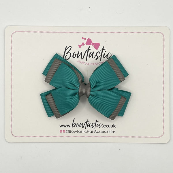 3 Inch Layer Butterfly Bow - Jade Green & Metal Grey