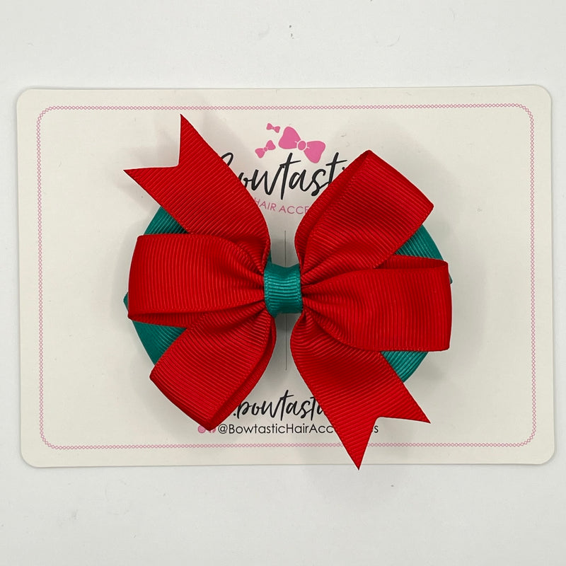 3.5 inch Butterfly Pinwheel Bow - Red & Jade Green