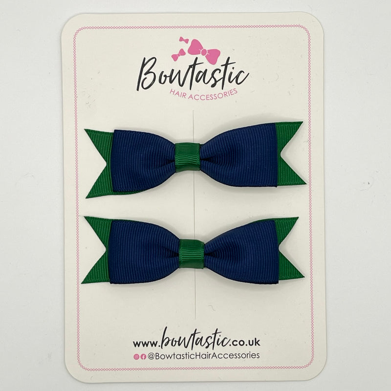 3 Inch Flat Bow - Forest Green & Navy - 2 Pack