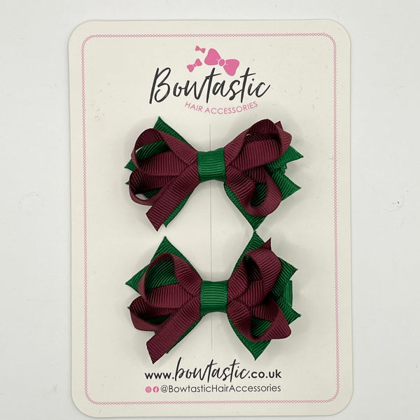 2 Inch Bows - Forest Green & Burgundy - 2 Pack