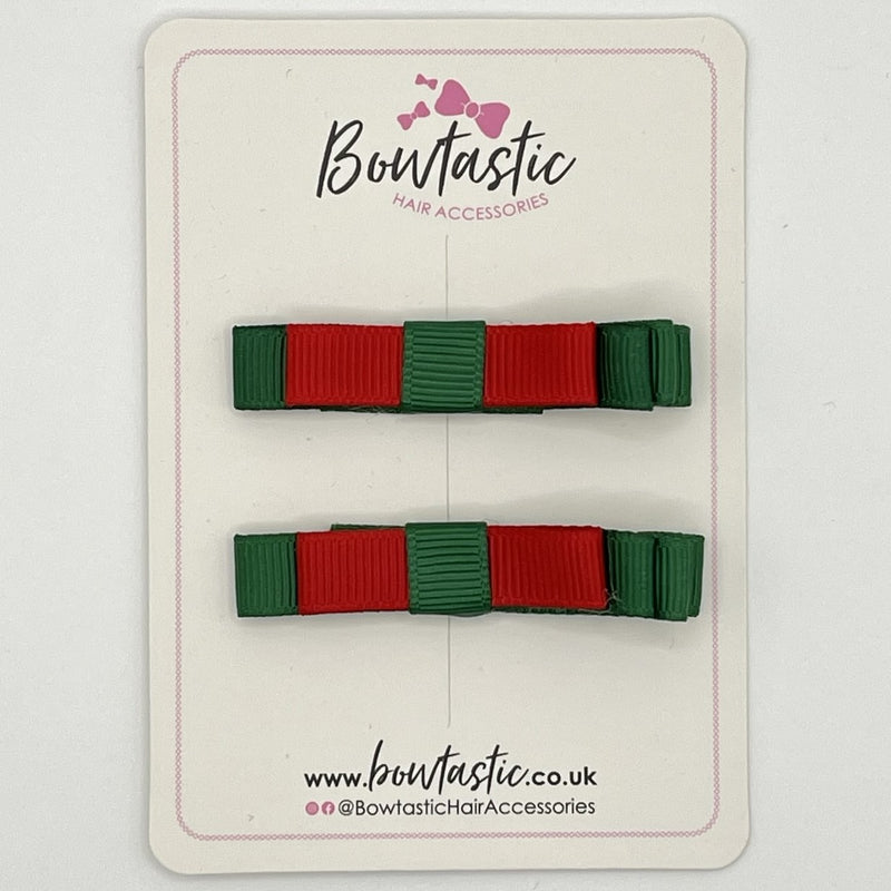 2 Inch Slide Bows - Forest Green & Red - 2 Pack