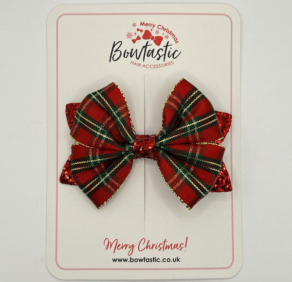 3.5 Inch Glitter Bow - Red Tartan