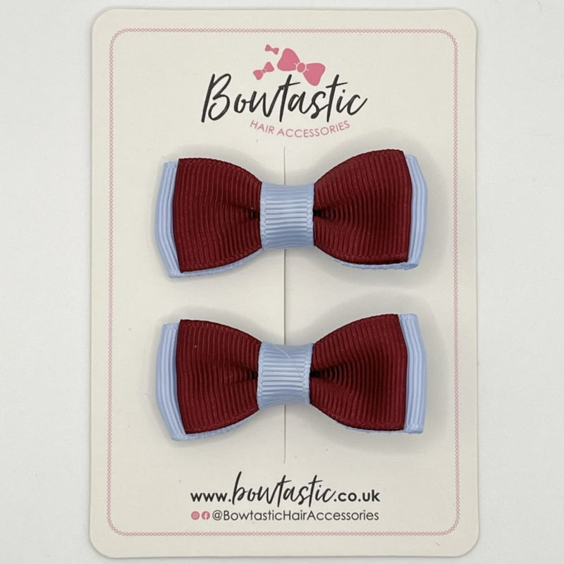 1.75 Inch Bow - Burgundy & Bluebell - 2 Pack