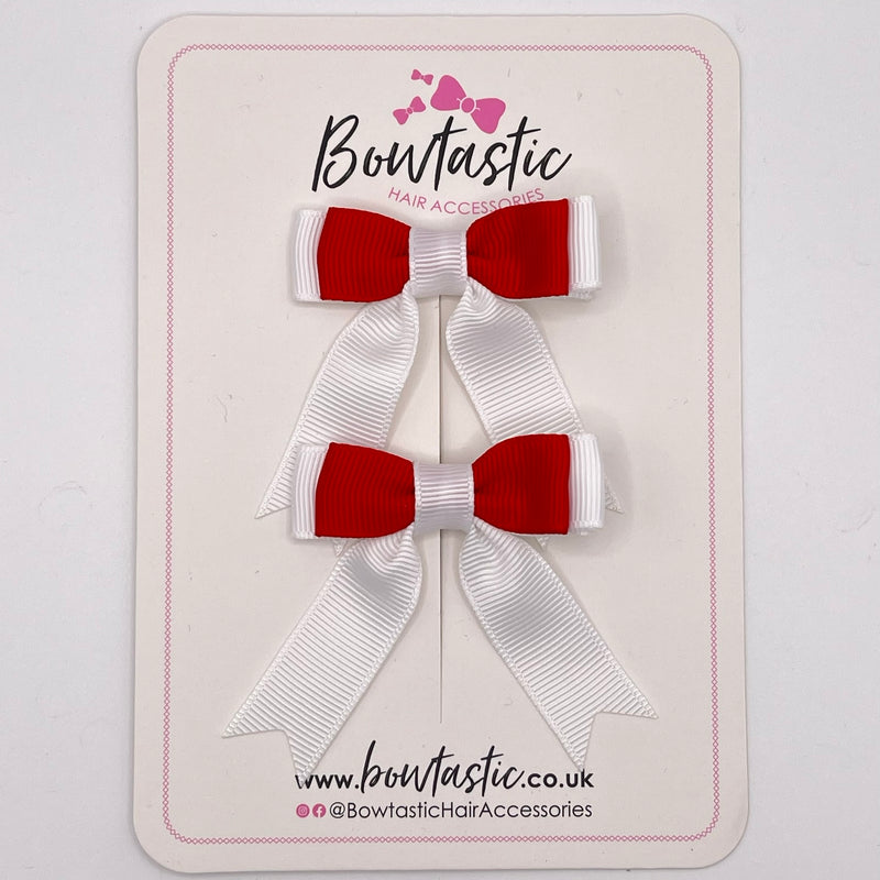 2 Inch Tail Bow - Red & White - 2 Pack